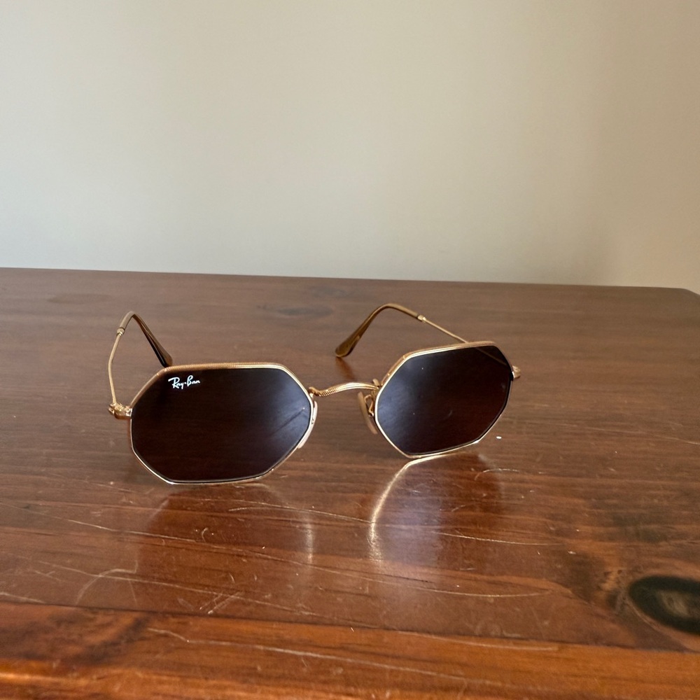 Ray-Ban Octagon Gold Frame Sunglasses with Dark Lenses